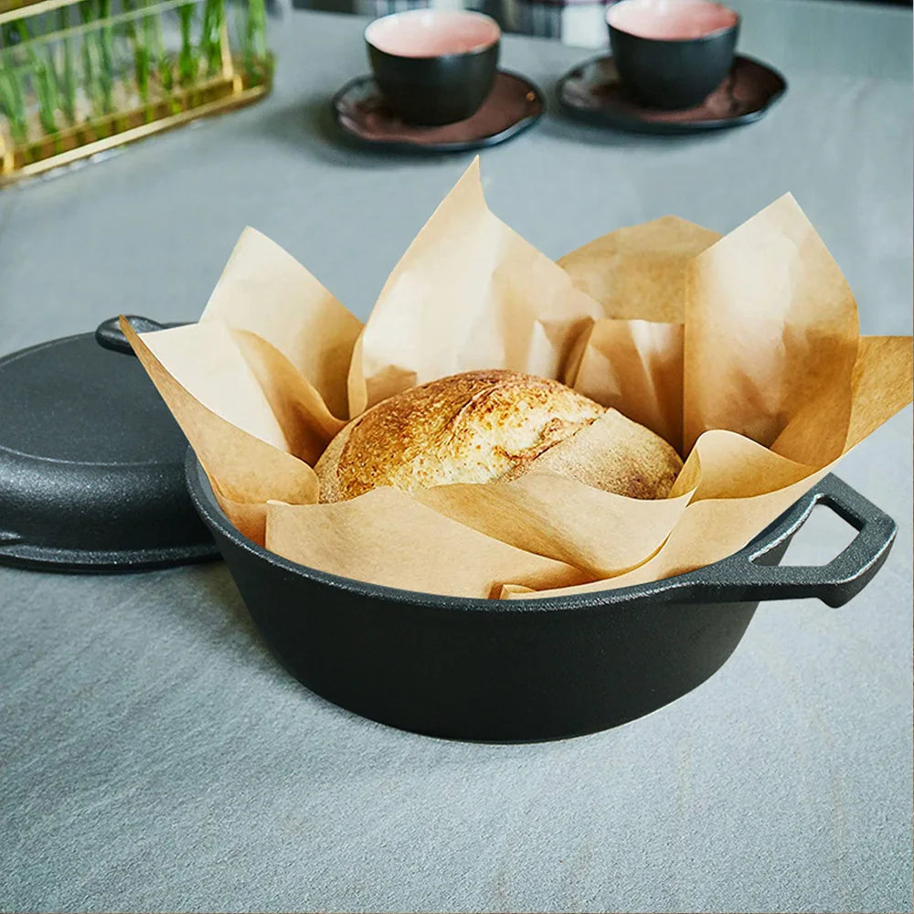 Heavy-Duty 2-in-1 Cast Iron Combo – Pre-Seasoned 10-Inch Dutch Oven (3 Quart Capacity) with Reversible Frying Pan Lid, Multi-Purpose Cookware for Bread, Roasting & Everyday Cooking