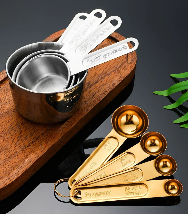 Gold Stainless Steel Measuring Cups & Spoons Set