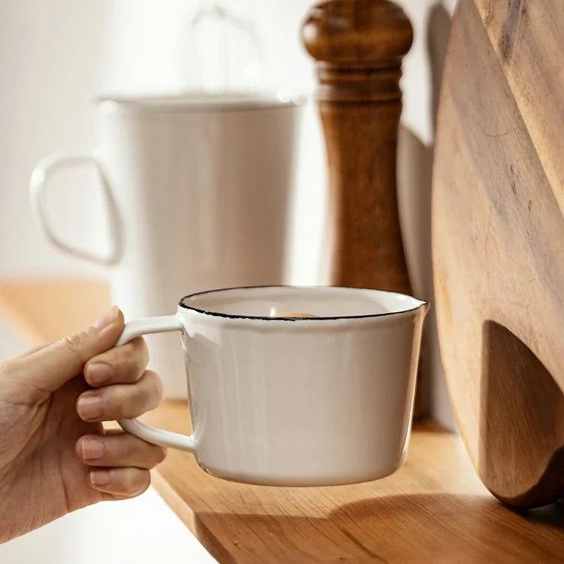 White Enamel Measuring & Milk Cup | Gas & Induction Safe | 500ml & 1000ml