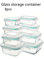 8-Piece Glass Food Storage Container Set with Lids – Microwave, Dishwasher & Fridge Safe, Meal Prep Rectangular Lunch Boxes