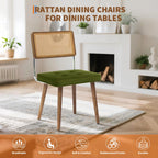 Rattan Back Dining Chair with Velvet Seat | Wooden Legs | 3 Colours