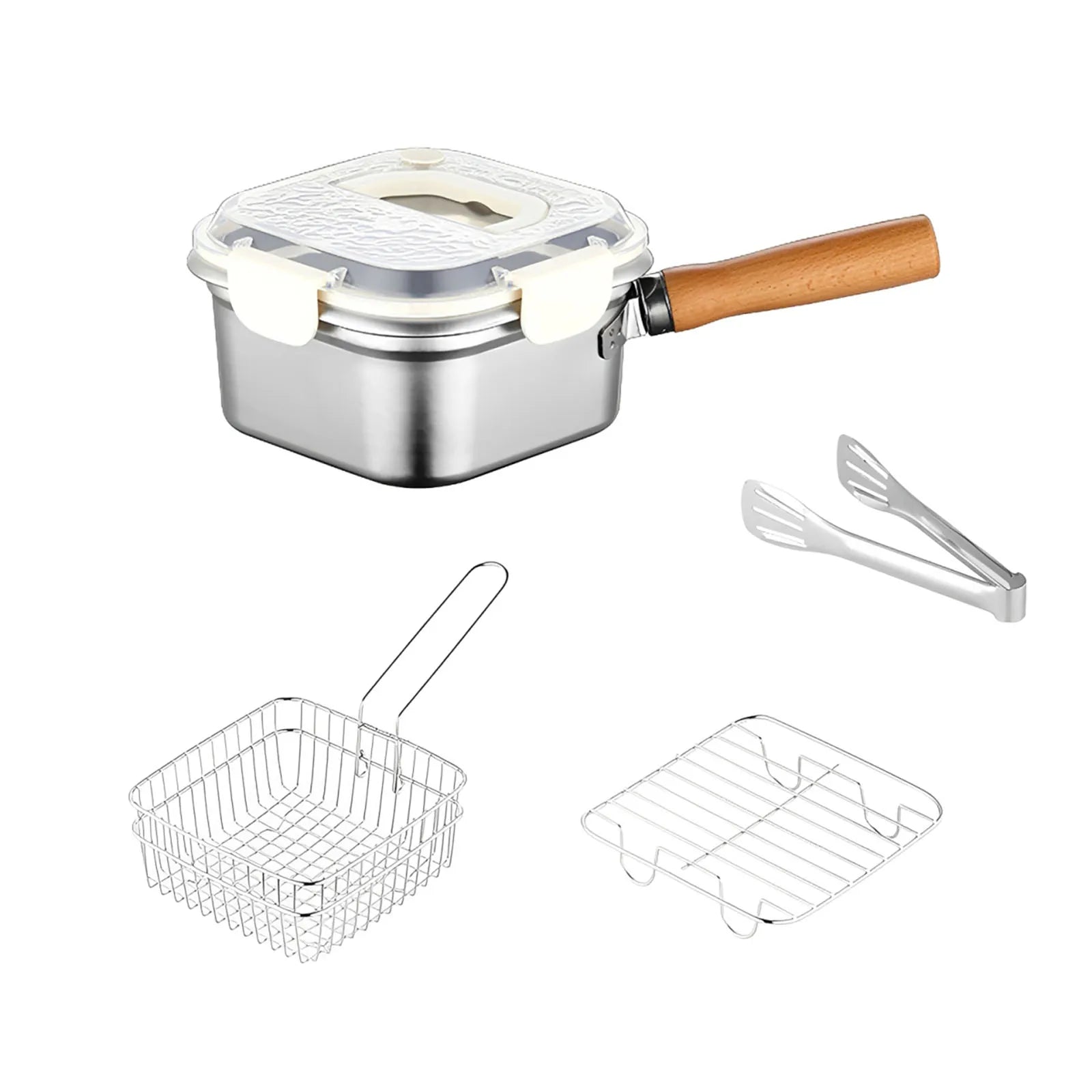 Portable Frying Set Multifunctional Oil Saving Mini Fryer Kit Stainless Steel Pot For Kitchen Fries Chicken