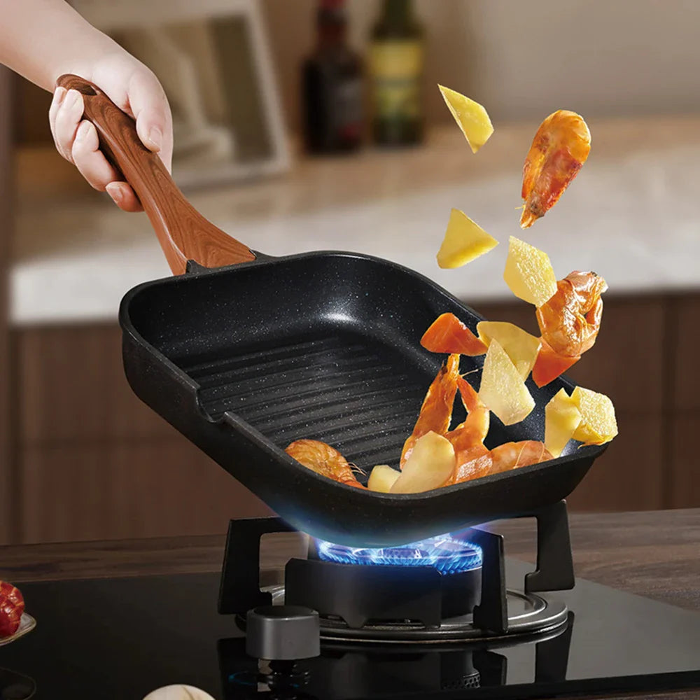 Square Non-Stick Grill Pan With Large Cooking Surface For Searing Durable Food Grade Aluminum Griddle Grill Pan