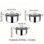 6-Piece Stainless Steel Cookware Set – Nonstick Soup Pots with Lids, 3 Pots & 3 Lids for Everyday Cooking
