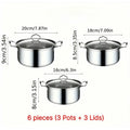 6-Piece Stainless Steel Cookware Set – Nonstick Soup Pots with Lids, 3 Pots & 3 Lids for Everyday Cooking 1 SET