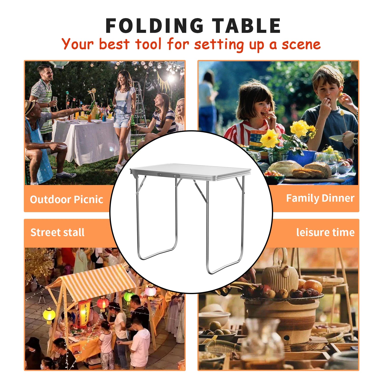 Adjustable Height Folding Table | Aluminium & MDF | 9 Size Options | Indoor & Outdoor