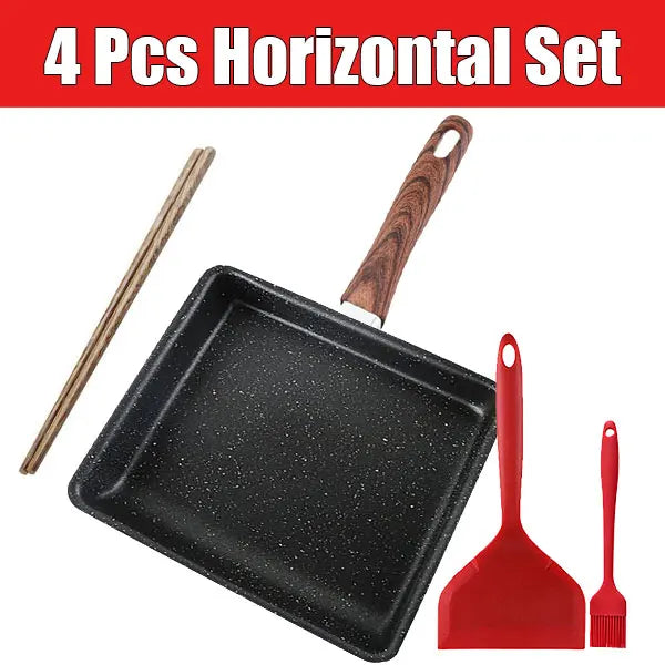 Non-Stick Square Omelette Pan 4 Pcs Horizontal Set