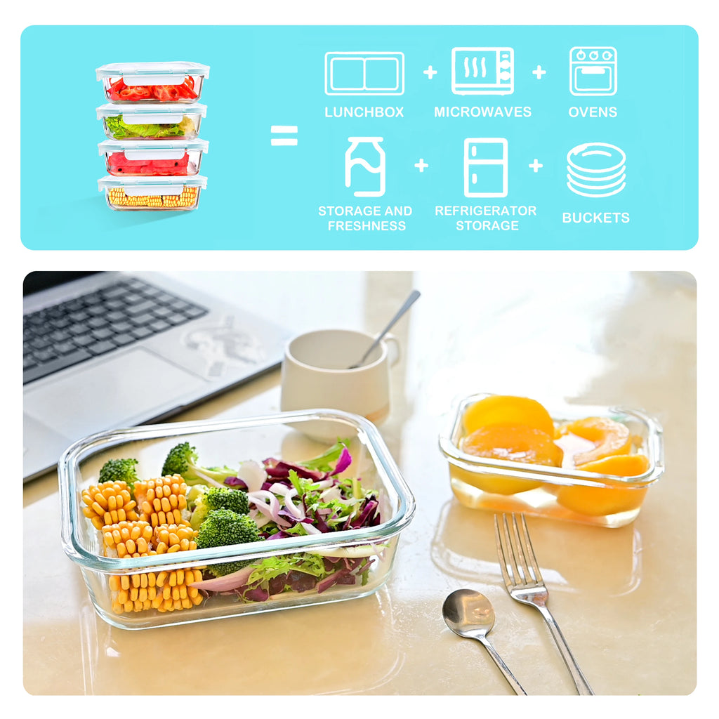 Borosilicate Glass Food Storage Containers with Snap-Lock Lids – BPA-Free, Microwave & Dishwasher Safe, Stackable, Available in 2, 4 & 6-Pack