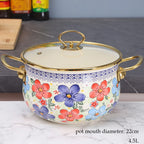 Retro Floral Enamel Soup Pot with Lid | Gas & Induction | 4 Designs | 2L–5.5L D 4.5L