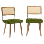 Rattan Back Dining Chair with Velvet Seat | Wooden Legs | 3 Colours