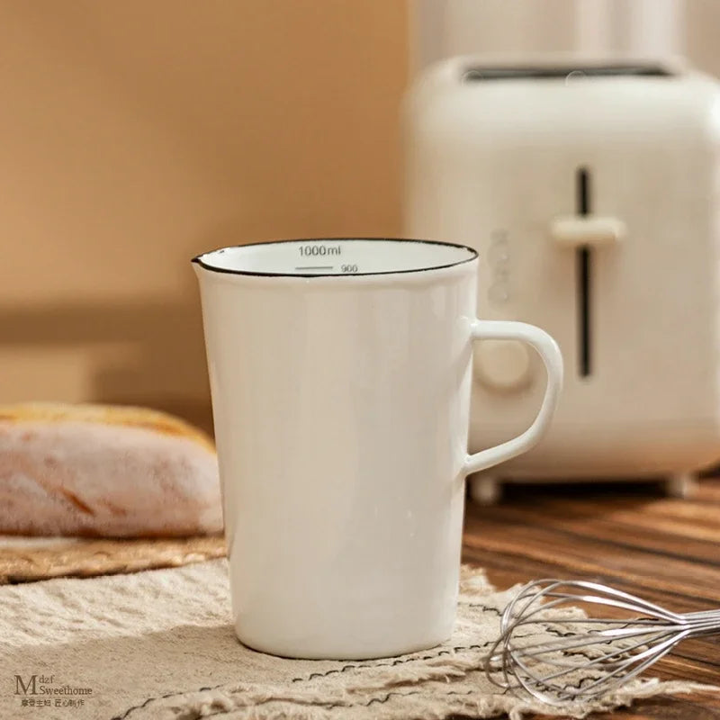 White Enamel Measuring & Milk Cup | Gas & Induction Safe | 500ml & 1000ml