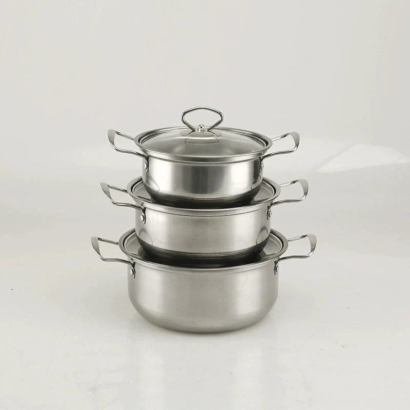 6-Piece Stainless Steel Cookware Set – Nonstick Soup Pots with Lids, 3 Pots & 3 Lids for Everyday Cooking