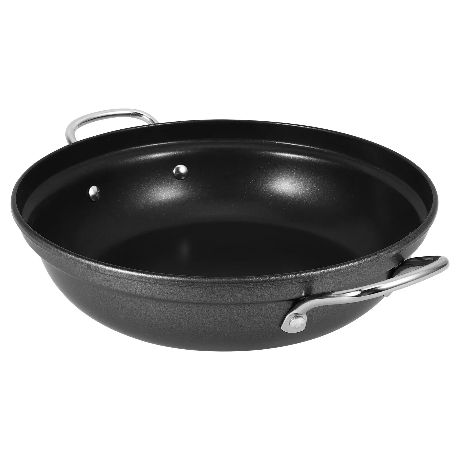 Black Nonstick Wok with Dual Stainless Steel Handles - Ideal for Stir-fries, Fried Rice, Deep-frying, Sauteed Vegetables, Pan-seared Meats, Curries, Seafood and Noodles. Compatible with Gas, Electric and Ceramic Stovetops. Available in Sizes 24cm and 30cm