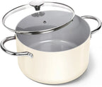 Nonstick Ceramic Stock Pot with Lid & Double Handles – Induction-Compatible 6QT Large Soup Pot for Stew, Pasta, Boiling, Everyday Cooking & Family Meals 6QT White