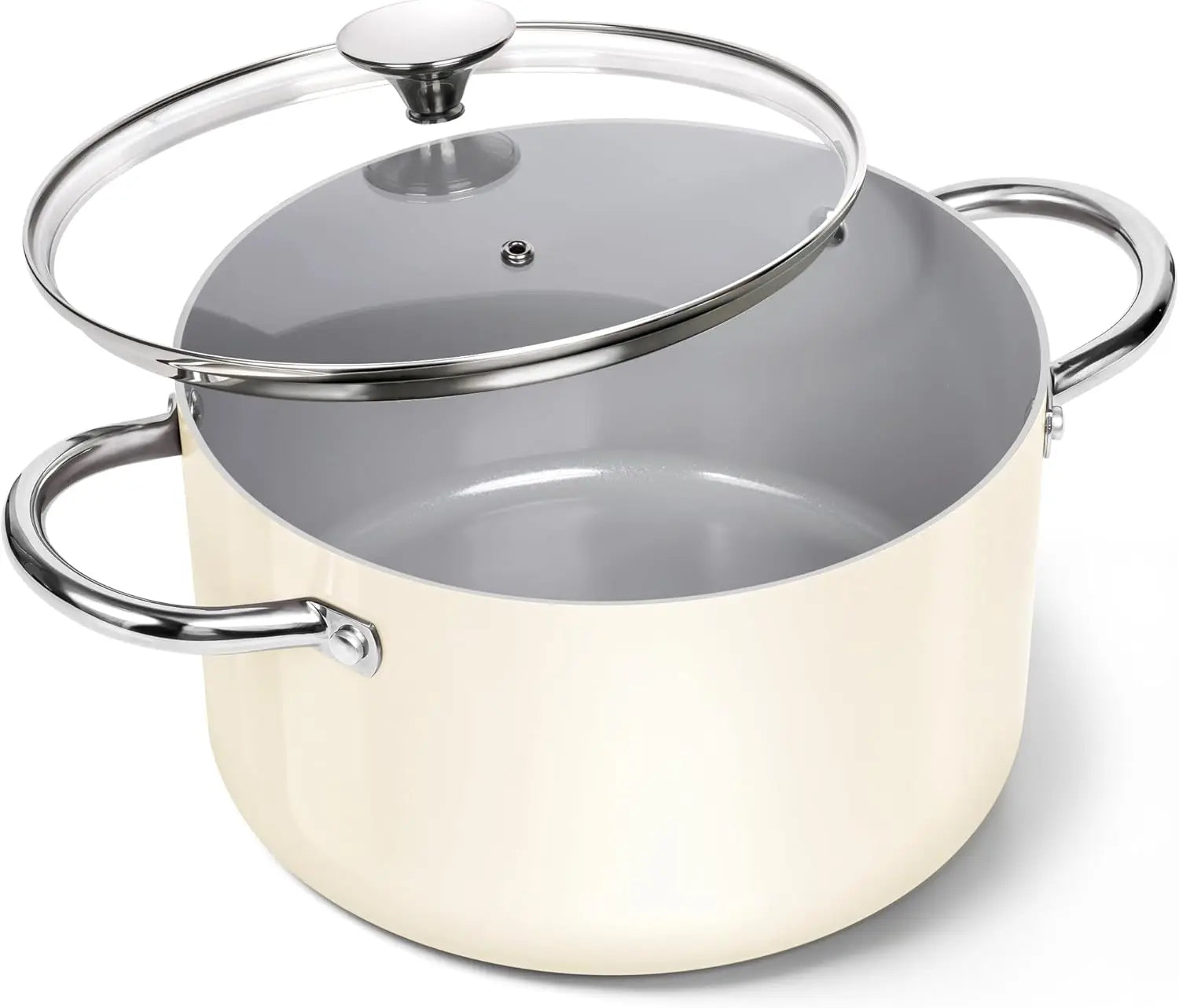 Nonstick Ceramic Stock Pot with Lid & Double Handles – Induction-Compatible 6QT Large Soup Pot for Stew, Pasta, Boiling, Everyday Cooking & Family Meals