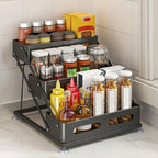 3-Tier Height-Adjustable Pull-Out Kitchen Spice Rack – Countertop Storage Organiser for Spice Bottles, Oils & Jars, Foldable & Rust-Resistant, Available in Black & White