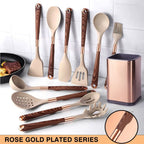 Silicone Cooking Utensils Set with Gold-Plated Handles – Non-Stick Safe, Heat Resistant | Black &amp; Beige | Available in 5, 7, 10 &amp; 12-Piece Sets