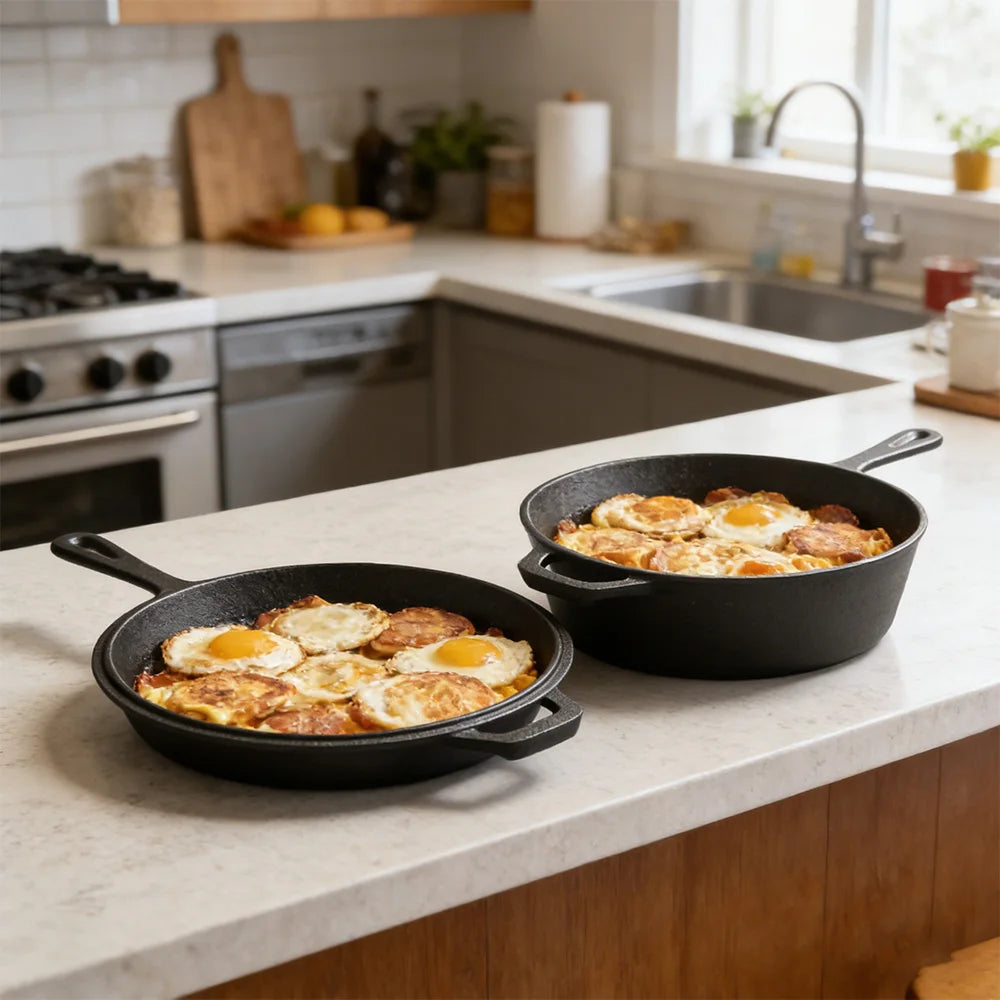 Heavy-Duty 2-in-1 Cast Iron Combo – Pre-Seasoned 10-Inch Dutch Oven (3 Quart Capacity) with Reversible Frying Pan Lid, Multi-Purpose Cookware for Bread, Roasting & Everyday Cooking