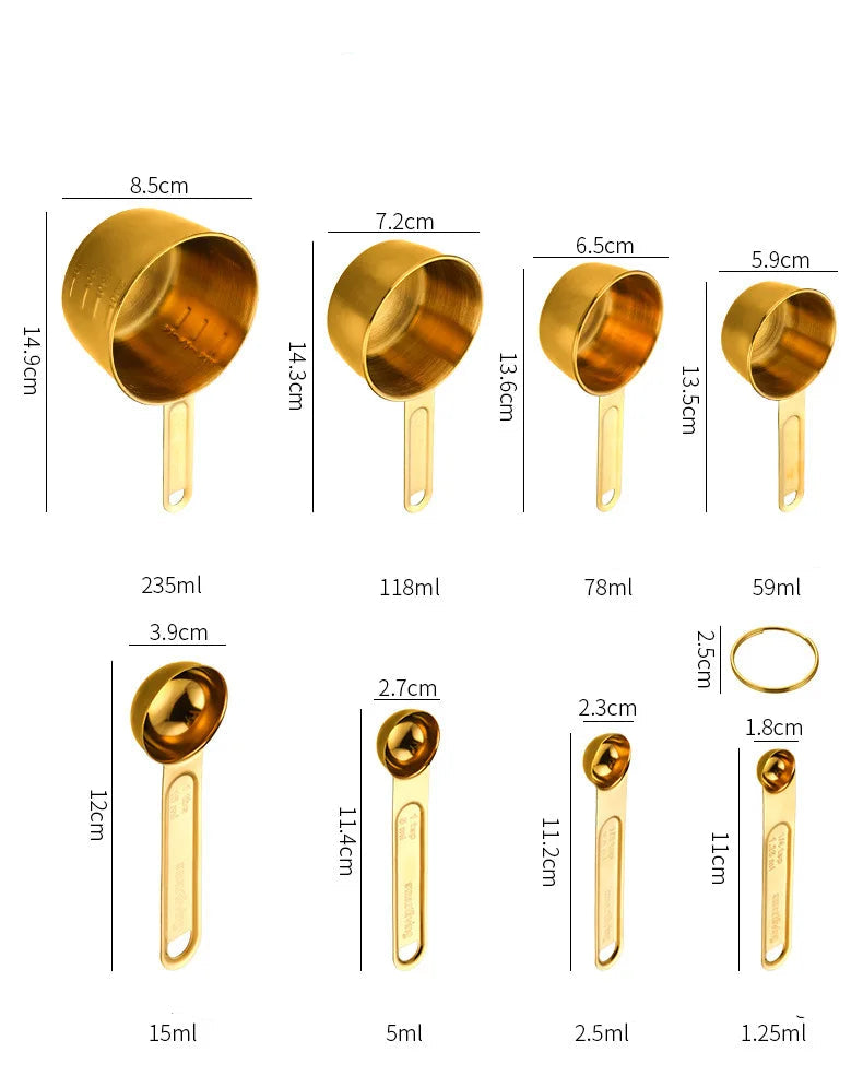 8-Piece Gold Stainless Steel Measuring Cups & Spoons Set