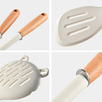 8-Piece Silicone Kitchen Utensils Set with Wooden Handles – Non-Stick Safe | Cream, White & Green