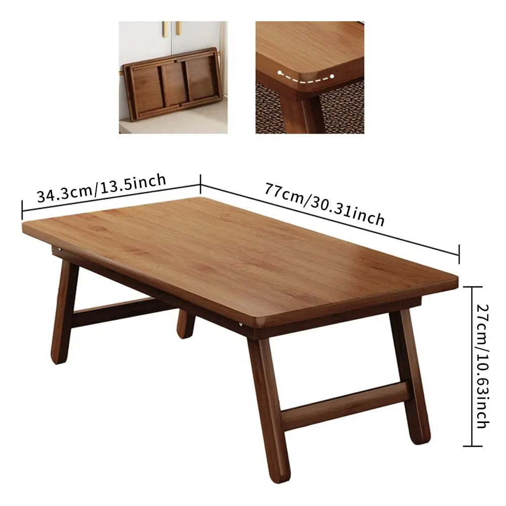 Japanese Style Folding Low Coffee Table | Tatami Floor Desk | Wood & Metal