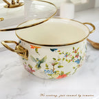 Retro Floral Enamel Stew Pot with Lid | Double Handle | 2 Designs | 2.8L–5L