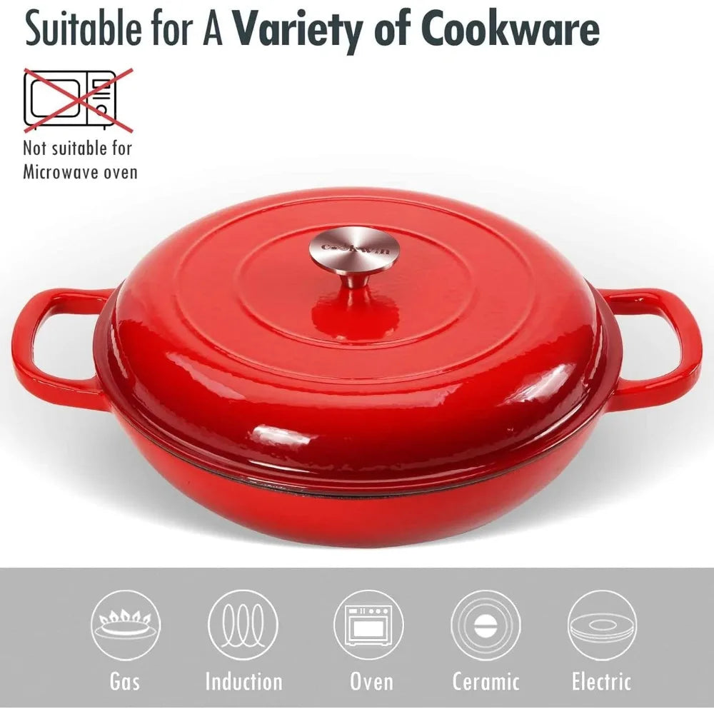4.5L Cast Iron Dutch Oven Braiser Casserole Pan with Lid & Dual Handles – Designed for Searing, Braising, Roasting, Baking, Stews, Curries, Soups, One-Pot Meals and Everyday Cooking – Compatible with Induction & Gas Stove