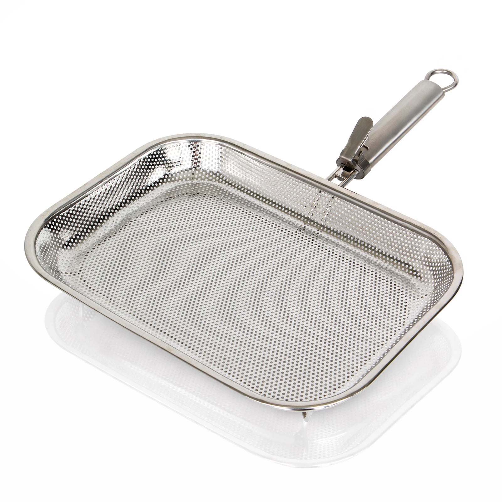 Perforated Stainless Steel Grill Basket with Detachable Handle – Rectangular BBQ Tray for Grilling Vegetables, Fish, and Meat, Ideal for Outdoor Cooking, Food-Grade Stainless Steel, Anti-Rust, Multi-Use, Easy Cleaning Grill Basket