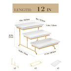 3-Tier Porcelain Buffet Food Display Platter with Stand | Stepped Staggered Design | 12 & 14 Inch