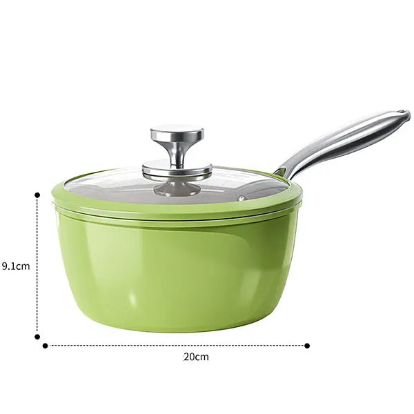 Green Ceramic Non-Stick Saucepan with Glass Lid & Stainless Steel Handle – Compatible with Induction and Gas Stoves, Ideal for Boiling Soup, Making Noodles, and Heating Milk, Available in 18cm/20cm 20cm Green