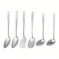 6-Piece Stainless Steel Kitchen Utensil Set – Heat-Resistant with Ergonomic Handles & Hanging Holes, Includes Slotted Spoon, Ladle, Turner, Cooking Spoon & Rice Spoon 6-Piece