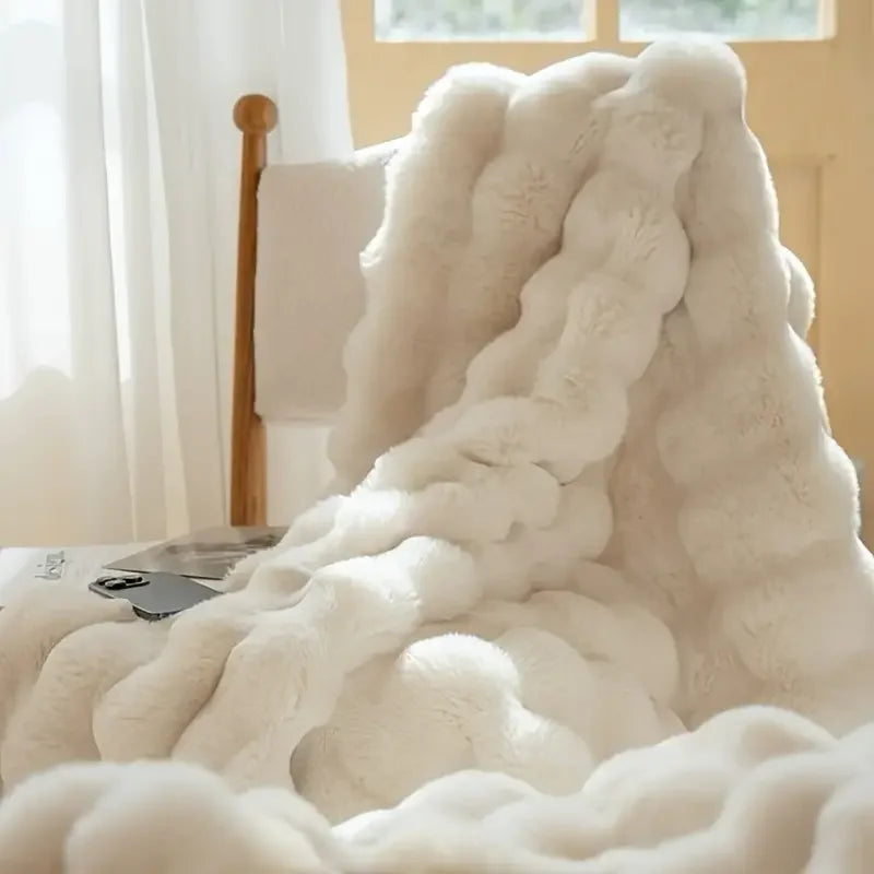 Faux Rabbit Fleece Throw Blanket | Soft & Warm | 100% Polyester WHITE UNITED KINGDOM