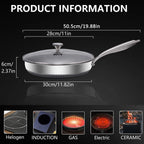 28cm Honeycomb Stainless Steel Nonstick Skillet with Glass Lid – 304 Stainless Steel, Scratch Resistant, Induction Compatible, Great for Frying, Sautéing, and Everyday Cooking