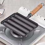 Cast Iron Preseasoned Grilled Sausage Pan With Wooden Handle Nonstick Hot Dog Pan Anti Scald