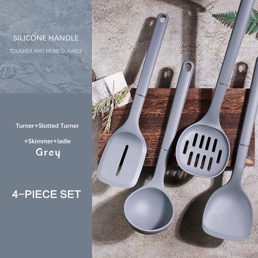 4-Piece Food Grade Silicone Spatula Set – Heat Resistant, Non-Stick Safe GRAY
