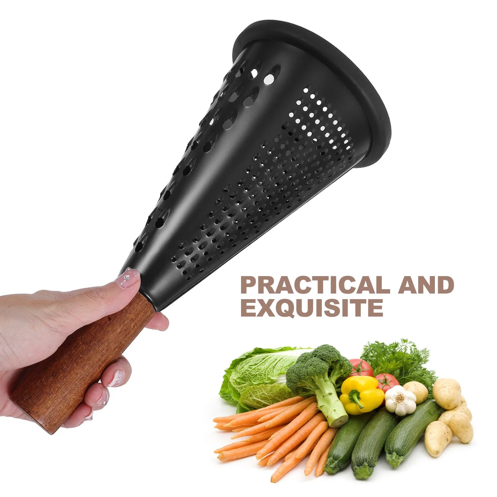 Stainless Steel Cone Grater with Wood Handle