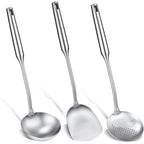 Stainless Steel Kitchen Utensils Set – Includes Wok Spatula (Turner) & Skimmer, Ladle, Heat-Resistant for Everyday Cooking Convenience 3-Piece Set