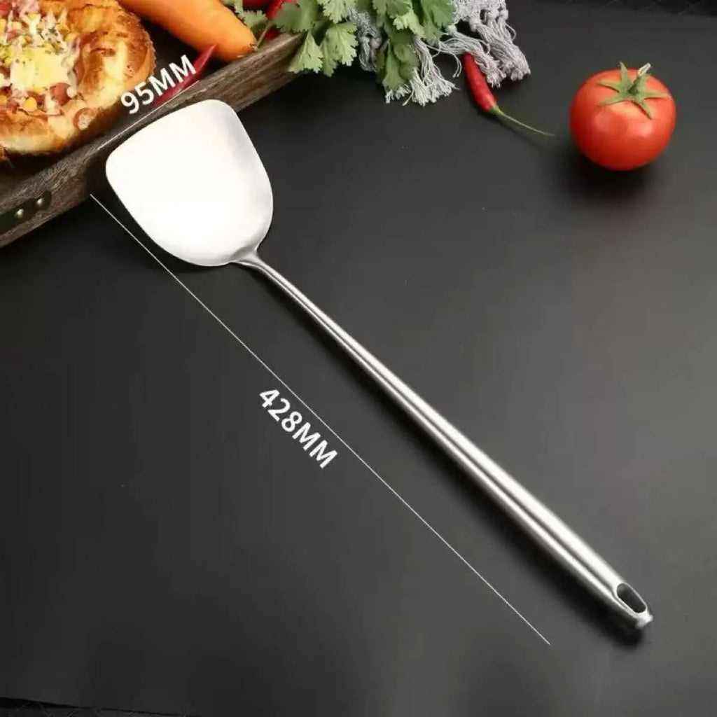 Stainless Steel Kitchen Utensils Set – Includes Slotted Turner, Ladle, Wok Spatula & Skimmer, Heat-Resistant for everyday cooking convenience.