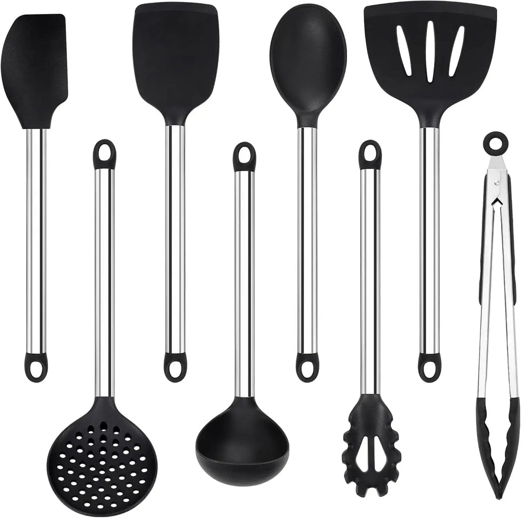 8-Piece Silicone Kitchen Utensils Set – Non-Scratch, Heat Resistant | Spatula, Spoons, Tongs & More Default Title 8-Piece Silicone Kitchen Utensils Set