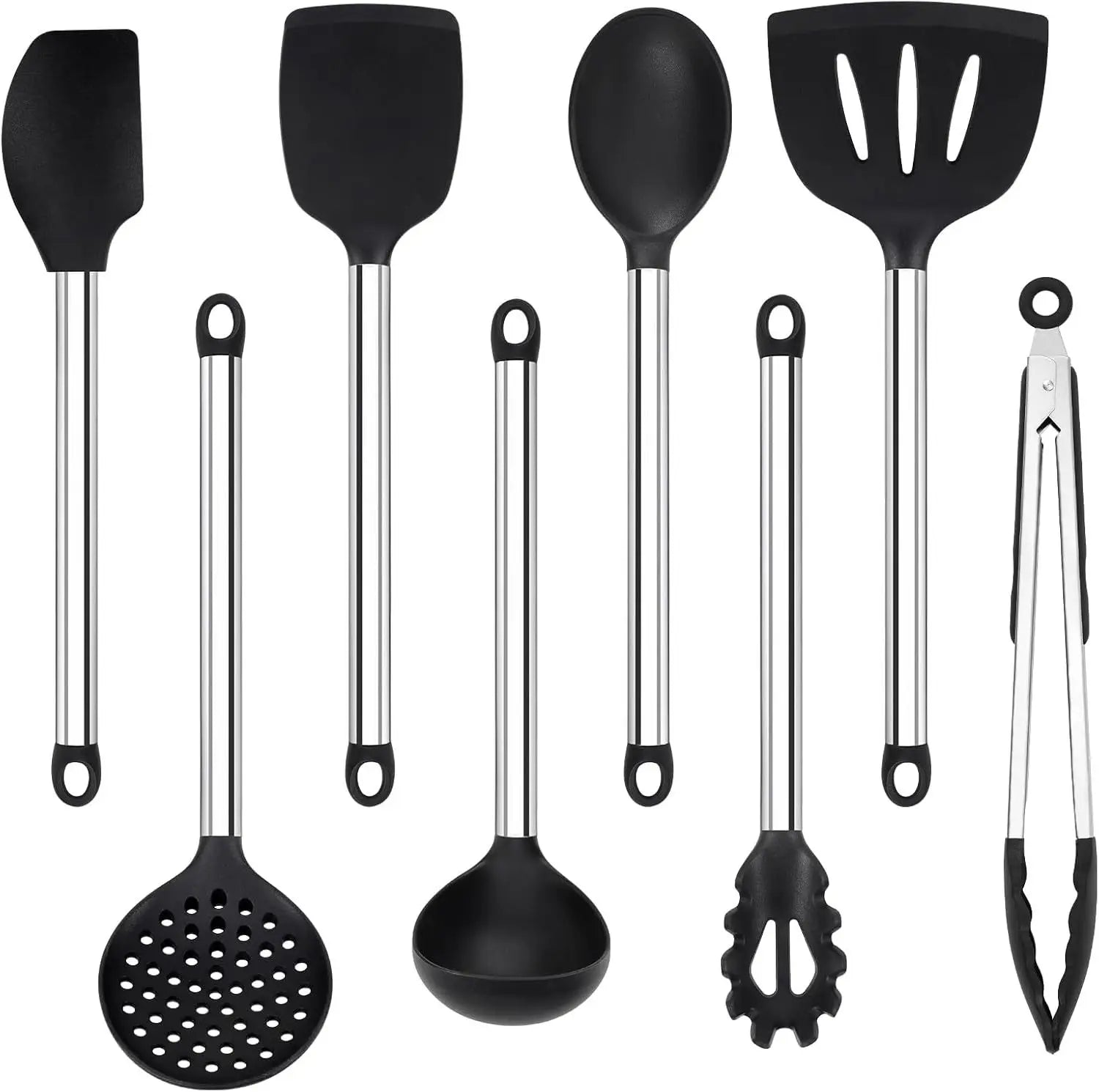 8-Piece Silicone Kitchen Utensils Set – Non-Scratch, Heat Resistant | Spatula, Spoons, Tongs & More Default Title 8-Piece Silicone Kitchen Utensils Set