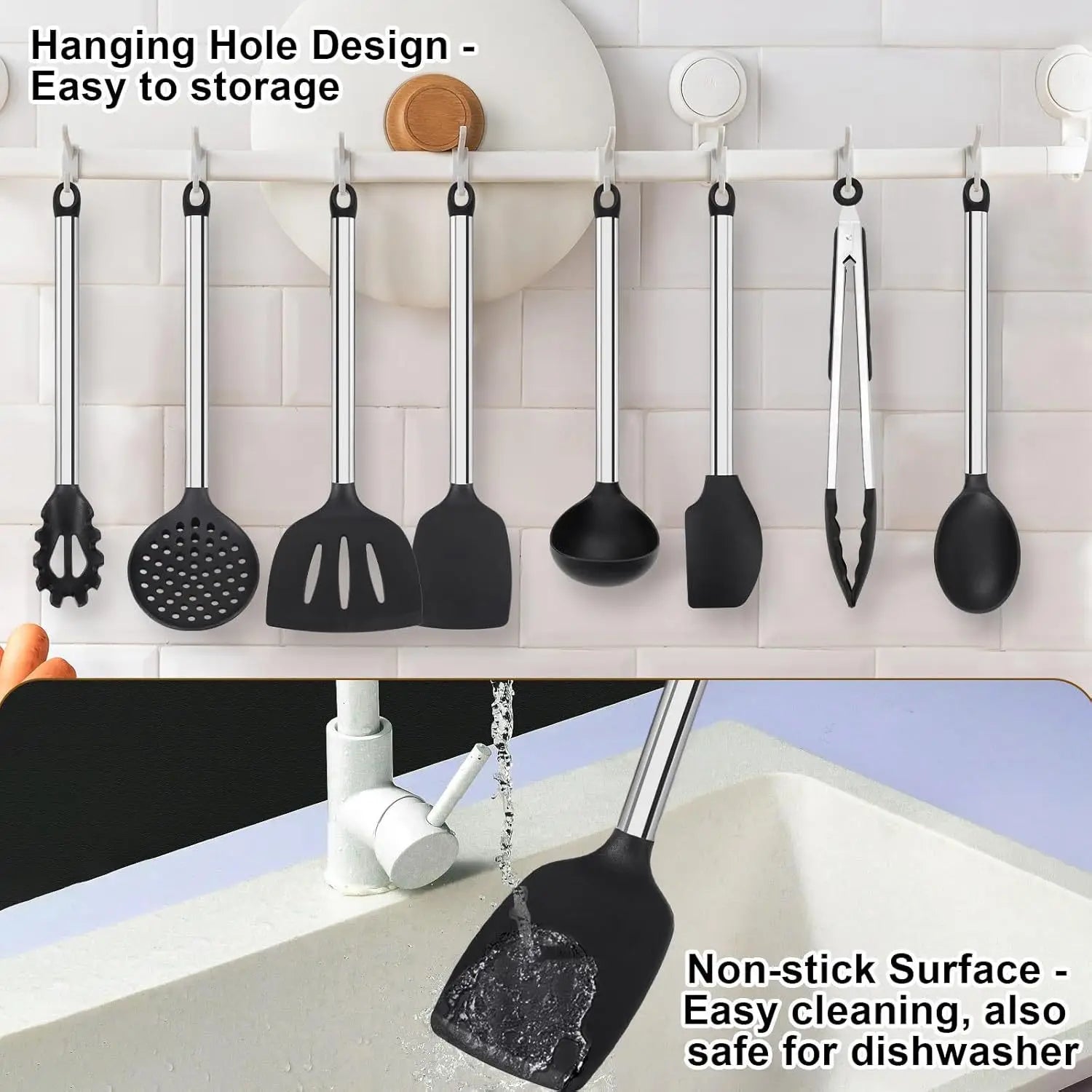 8-Piece Silicone Kitchen Utensils Set – Non-Scratch, Heat Resistant | Spatula, Spoons, Tongs & More