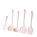 5-Piece Silicone Kitchen Utensil Set – Slotted Turner, Skimmer, Wok Turner, Soup Ladle & Rice Spoon, Non-Scratch, Great for Cooking and Everyday Kitchen Use Pink