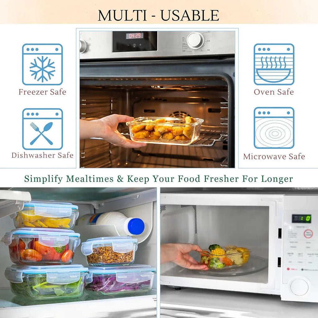 8-Piece Glass Food Storage Container Set with Lids – Microwave, Dishwasher & Fridge Safe, Meal Prep Rectangular Lunch Boxes