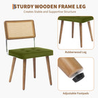 Rattan Back Dining Chair with Velvet Seat | Wooden Legs | 3 Colours
