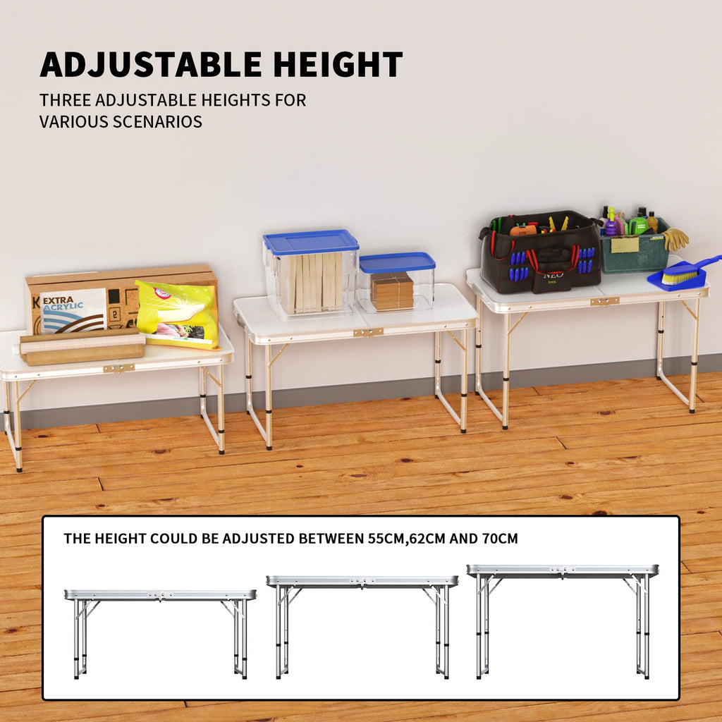 Adjustable Height Folding Table | Aluminium & MDF | 9 Size Options | Indoor & Outdoor