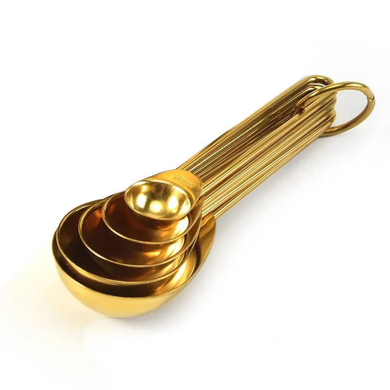 Golden Stainless Steel Measuring Cups & Spoons Set – Stackable Kitchen Baking Tools, Available as 4 Cups, 5 Spoons or 9-Piece Set 5 measuring spoons