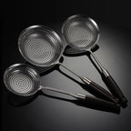 304 Stainless Steel Fine Mesh Kitchen Skimmer Strainer with Non-Slip Anti-Scald Wooden Handle, Great for Deep Frying, Noodles, Dumplings, Pasta & Vegetables, Oil Filtering & Draining, Available in 14cm, 16cm & 19cm Sizes
