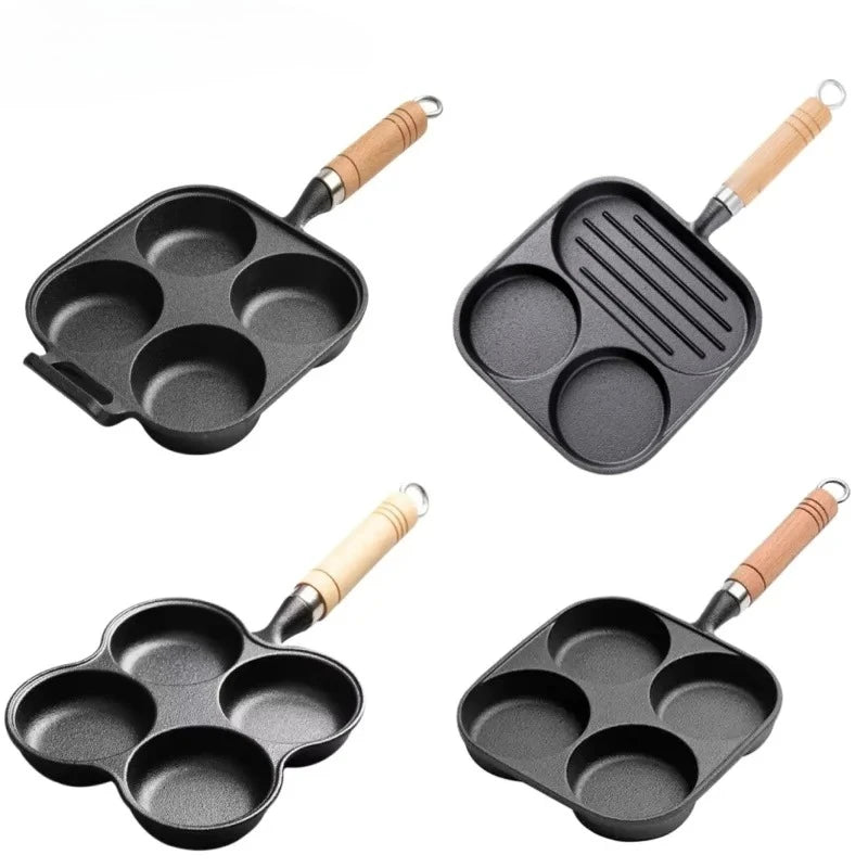 Cast Iron 4-Hole Breakfast Egg Pan – Gas & Induction Compatible | 4 Shape Options