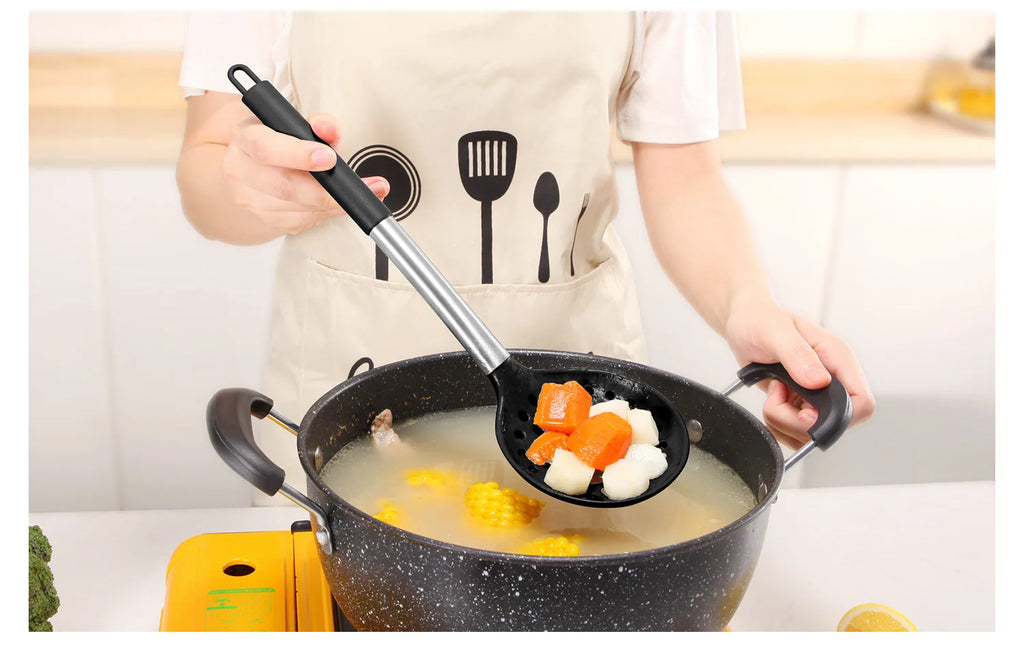 Silicone Kitchen Utensils Set with Stainless Steel Handles – Non-Stick, Heat-Resistant Cooking Utensils for Everyday Cooking & Baking, Available in 4 Colours & Multiple Set Sizes