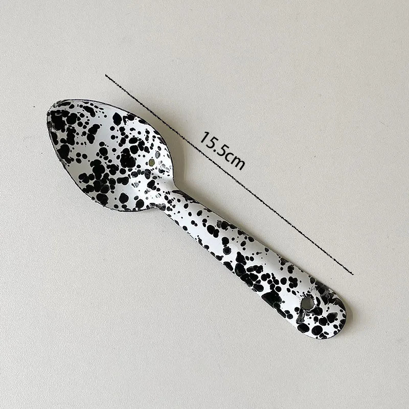 Retro Enamel Dinnerware | Splash Ink Pattern | Plates, Bowls, Cups & Spoons | Assorted Designs C-spoon